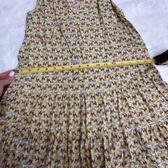 Max Studio Yellow Floral Tiered Mini Dress Sleeveless Boho Tie Neck XS - Picture 6 of 7